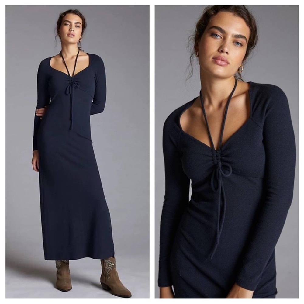 Anthropologie Tie Front Midi Dress